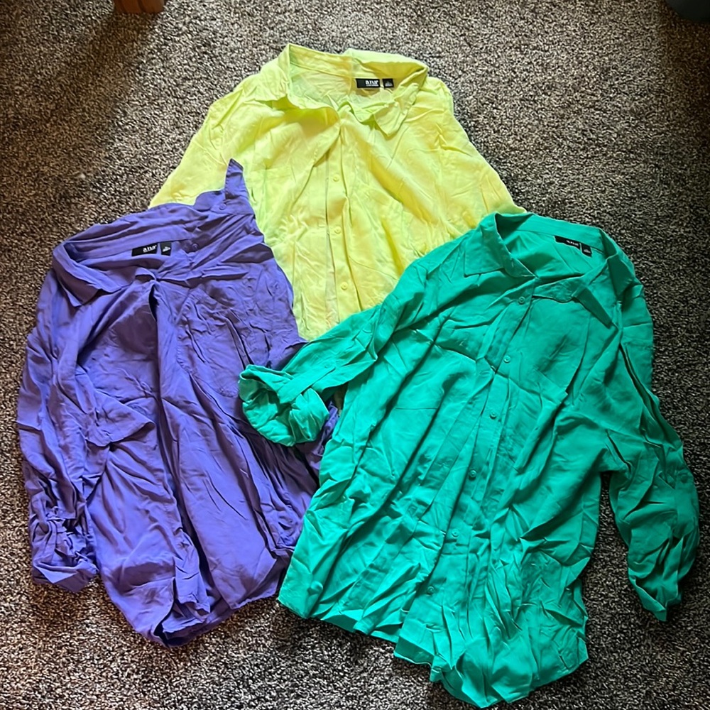 3 shirts for one price! Ana long sleeve button roll up blouses!